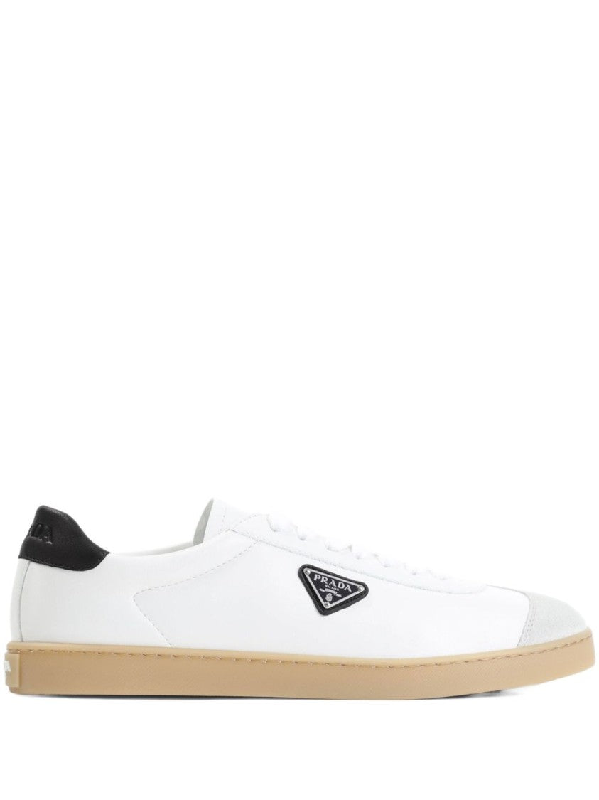 Prada White Leather Sneakers With Suede Accents