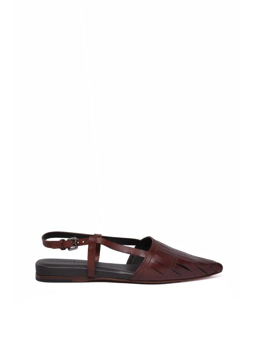 Pantanetti Brown Pointed-Toe Woven Leather Flats