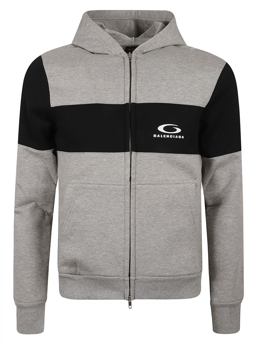 Balenciaga Zip-Up Hoodie With Panel Design And Logo
