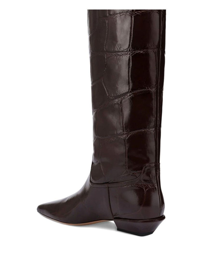 Paris Texas Crocodile-Embossed Brown Calf Leather Ankle Boots