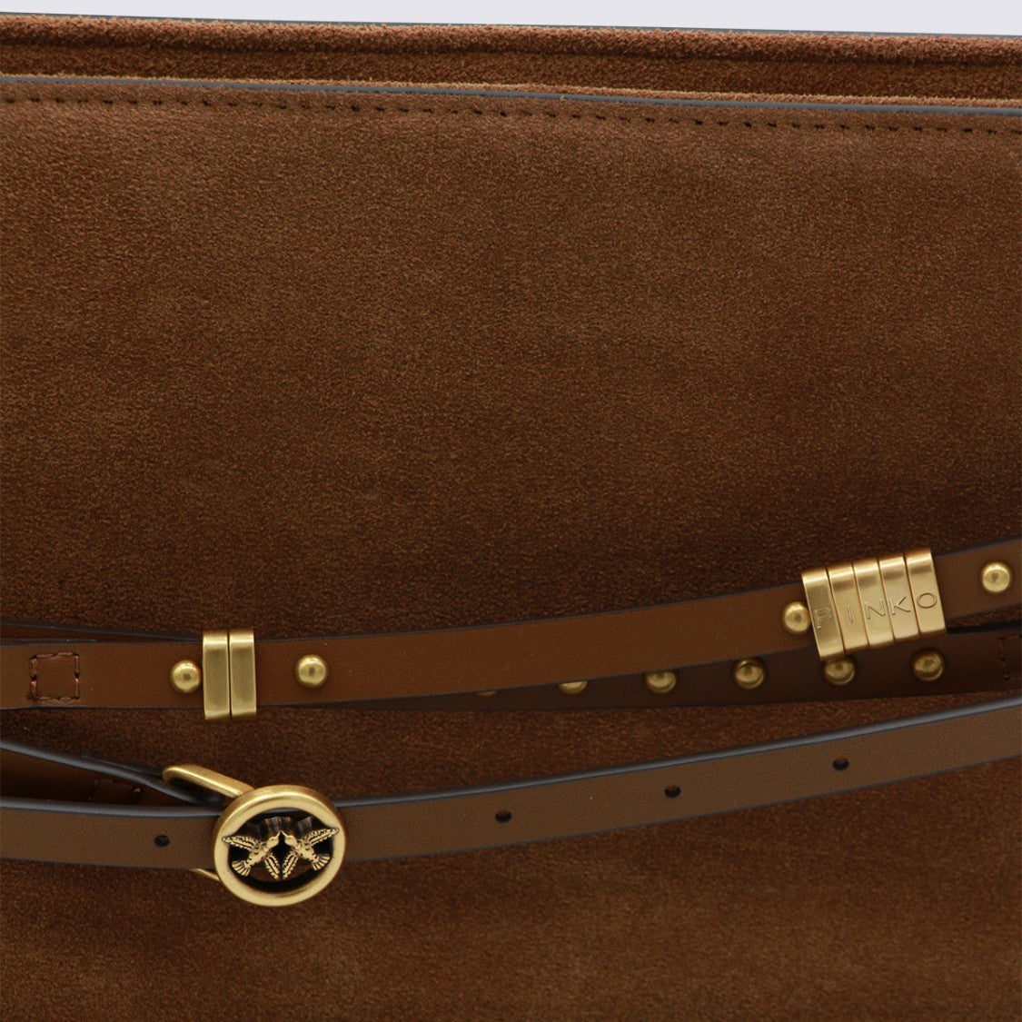 Pinko Medium Suede Handbag With Decorative Strap And Gold Accents