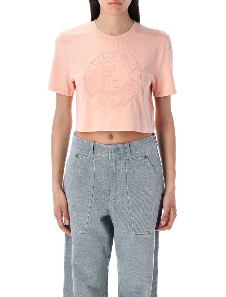 Fendi Strawberry Cropped T-Shirt With Ribbed Neckline