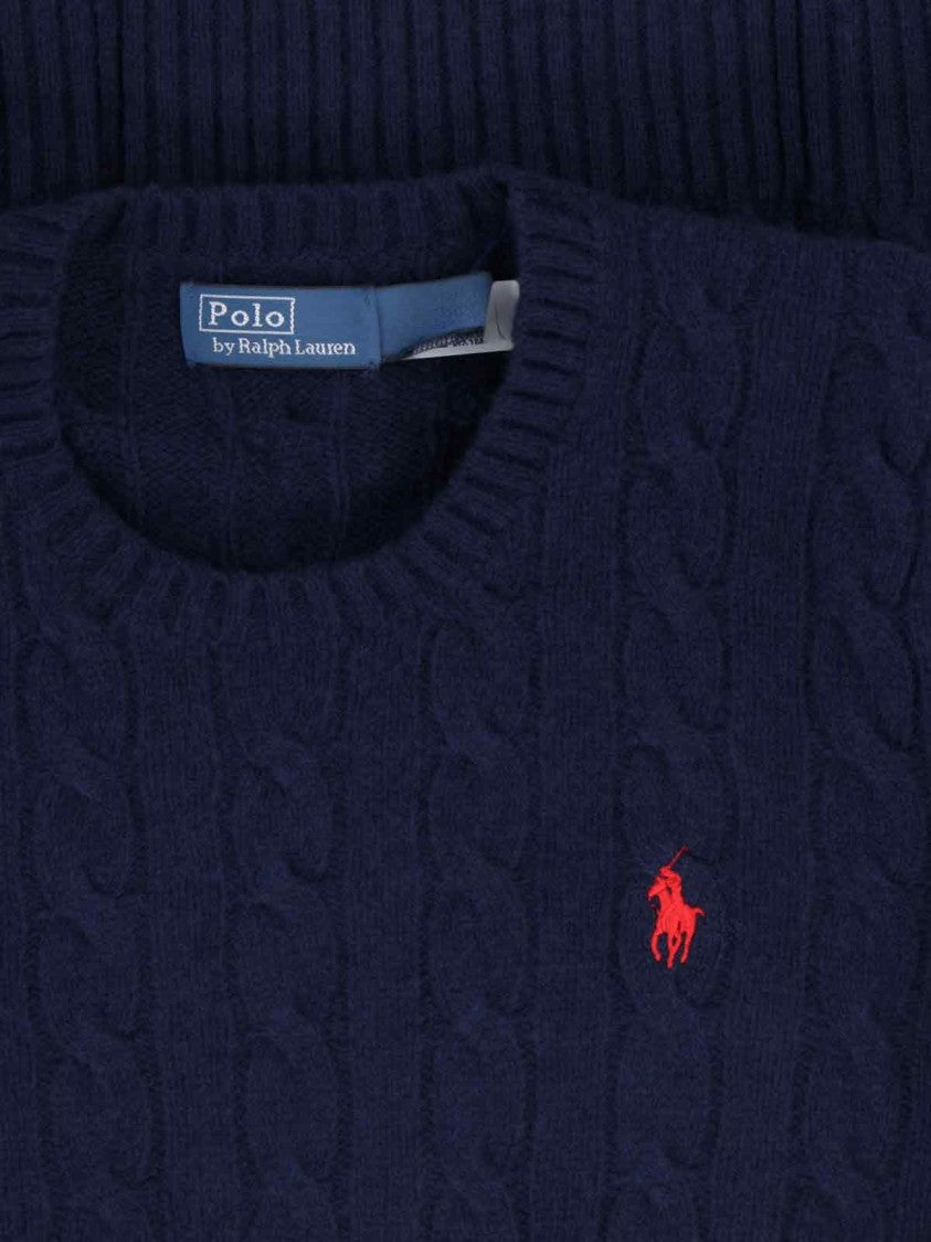Polo Ralph Lauren Navy Cable-Knit Ribbed Crew Neck Sweater