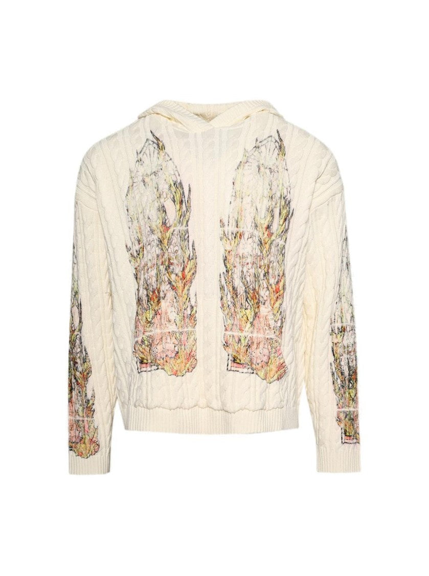 Who Decides War Flame Glass Cable Knit Hooded Pullover - Cream