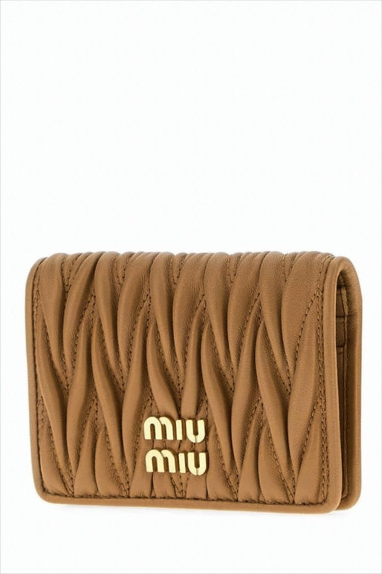 Miu Miu Quilted Sheepskin Compact Wallet With Metallic Emblem