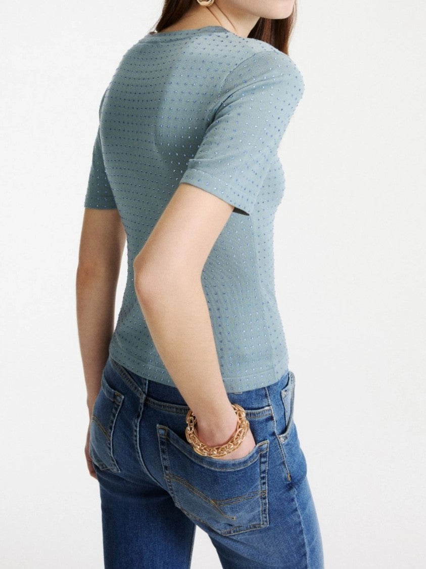 Marella Fitted Short-Sleeved Top With Subtle Perforated Pattern