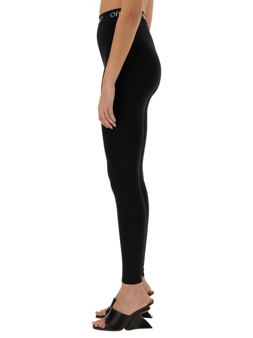 Off-White Slim-Fit Black Leggings With Logo Adornment