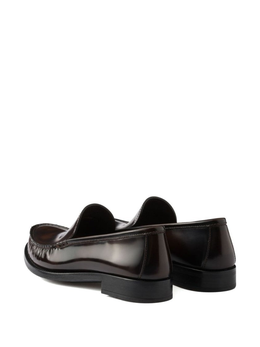 Prada Polished Leather Flat Shoes With Rounded Toe