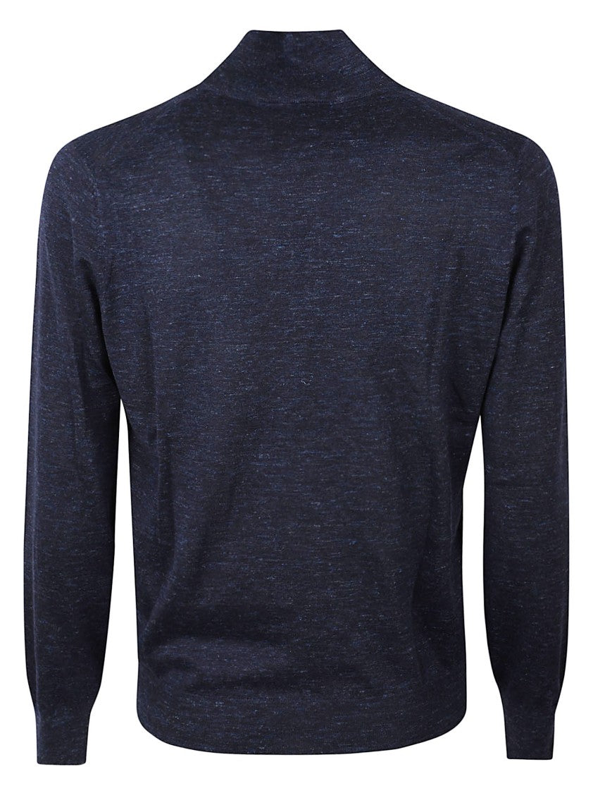 Brunello Cucinelli High-Collar Navy Sweater With Half-Zip Closure