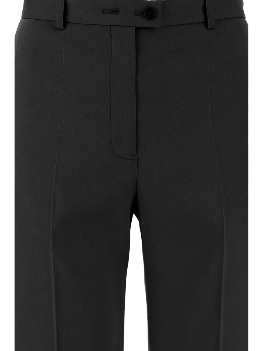 Jil Sander Black Tailored Pressed-Pleat Stretch Wool Straight-Leg Pants
