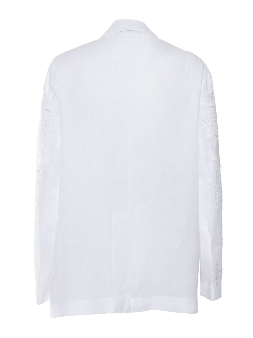 Max Mara Tailored Flaxlinen Jacket With Embroidered Sleeves