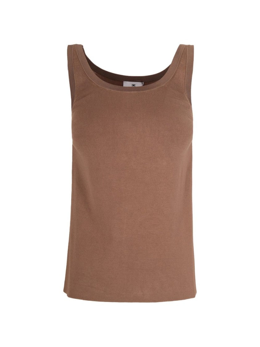 Elisabetta Franchi Ribbed Knit Top With Back Split And Gold-Tone Buttons