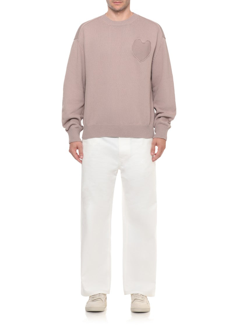 Moschino Beige Long-Sleeve Heart Embroidered Sweater