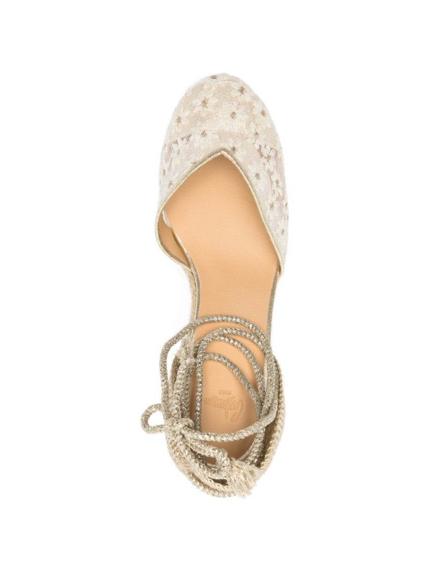 Castaner Chic White And Gold Woven Wedge Sandals