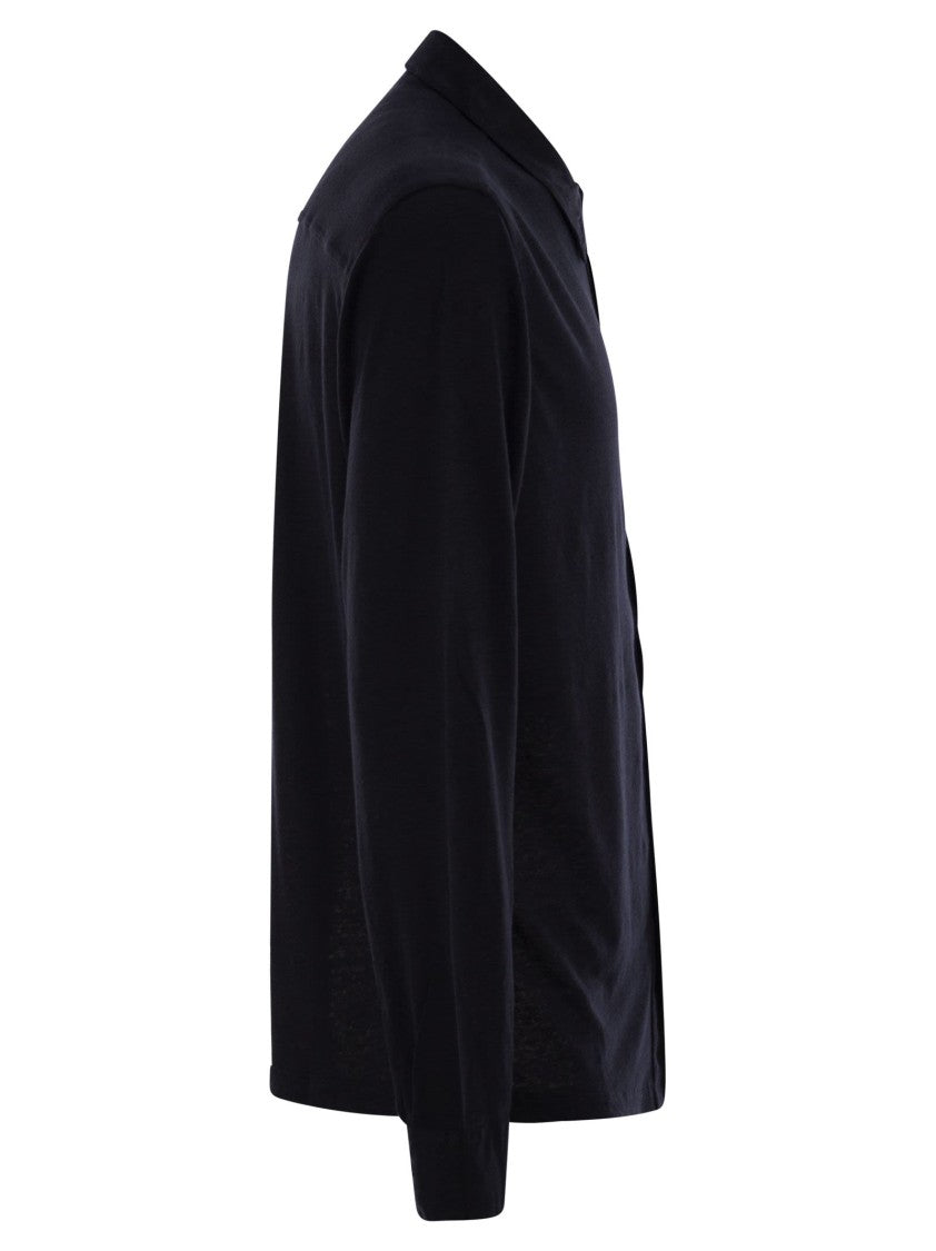Majestic Blue Linen Long-Sleeved Shirt With Classic Collar