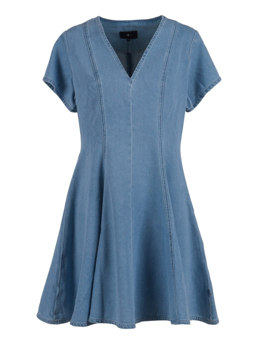 7 For All Mankind Hana Flared V Neck Mini Dress