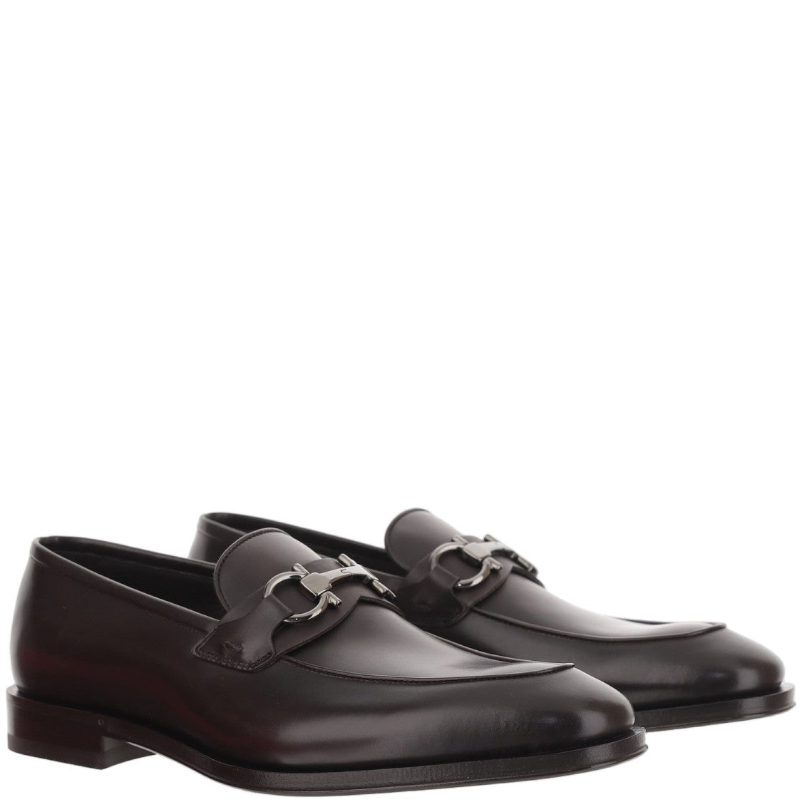 Salvatore Ferragamo Dark Brown Hook Detail Leather Loafers