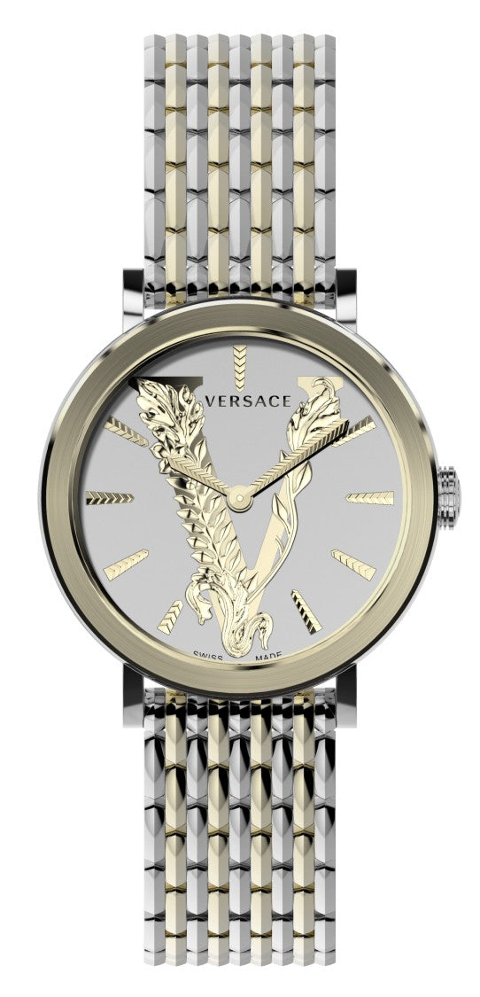 Versace Gold-Toned Two-Tone Bracelet Watch With Elegant Oval Design