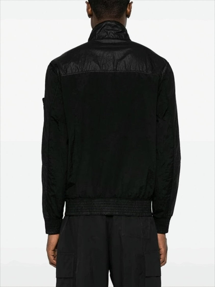 Stone Island Black High-Collar Jacket With Textured Panels