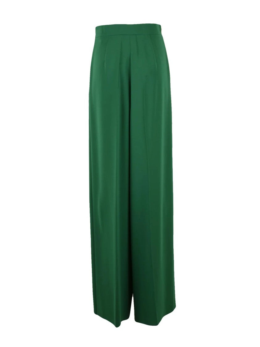 Max Mara Fluid High-Waisted Green Trousers With Wide Leg Silhouette