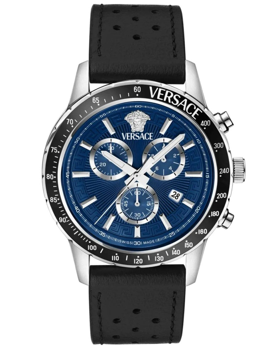 Versace Greca Logo 38Mm Women's Analog Watch With Blue Leather Strap