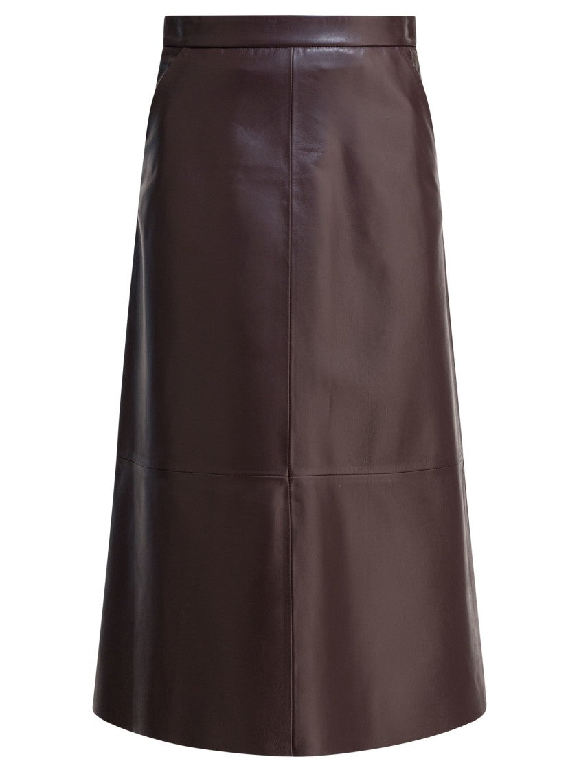 Furling By Giani Bordeaux Leather Knee-Length Skirt With A-Line Silhouette
