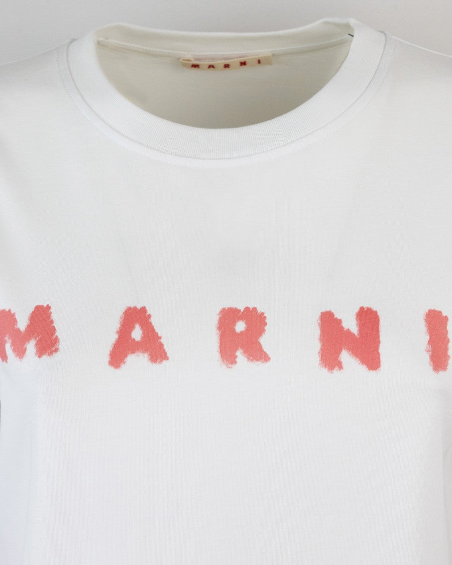 Marni White Jersey T-Shirt With Scribbled Logo