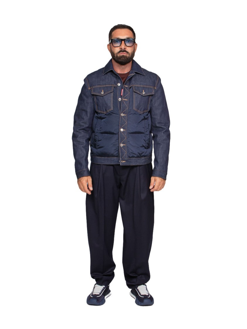 Dsquared2 Hybrid Puffer Jacket With Denim Sleeves And Quilted Body