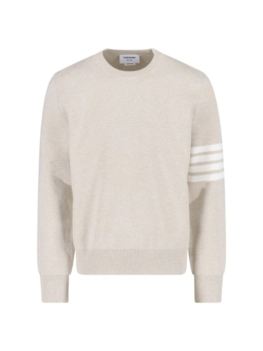 Thom Browne Beige Cotton Crew Neck Sweater With Four-Bar Detail