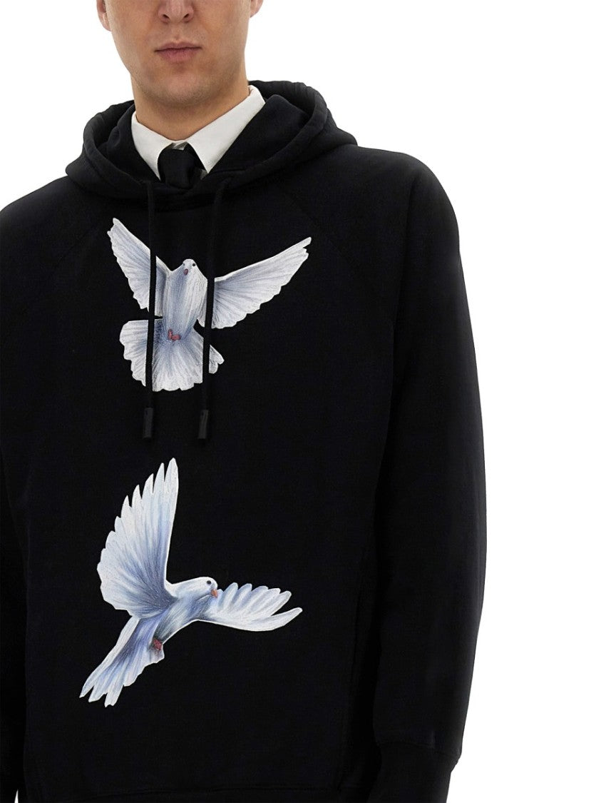 3.Paradis Black Hoodie With Artistic Dove Prints