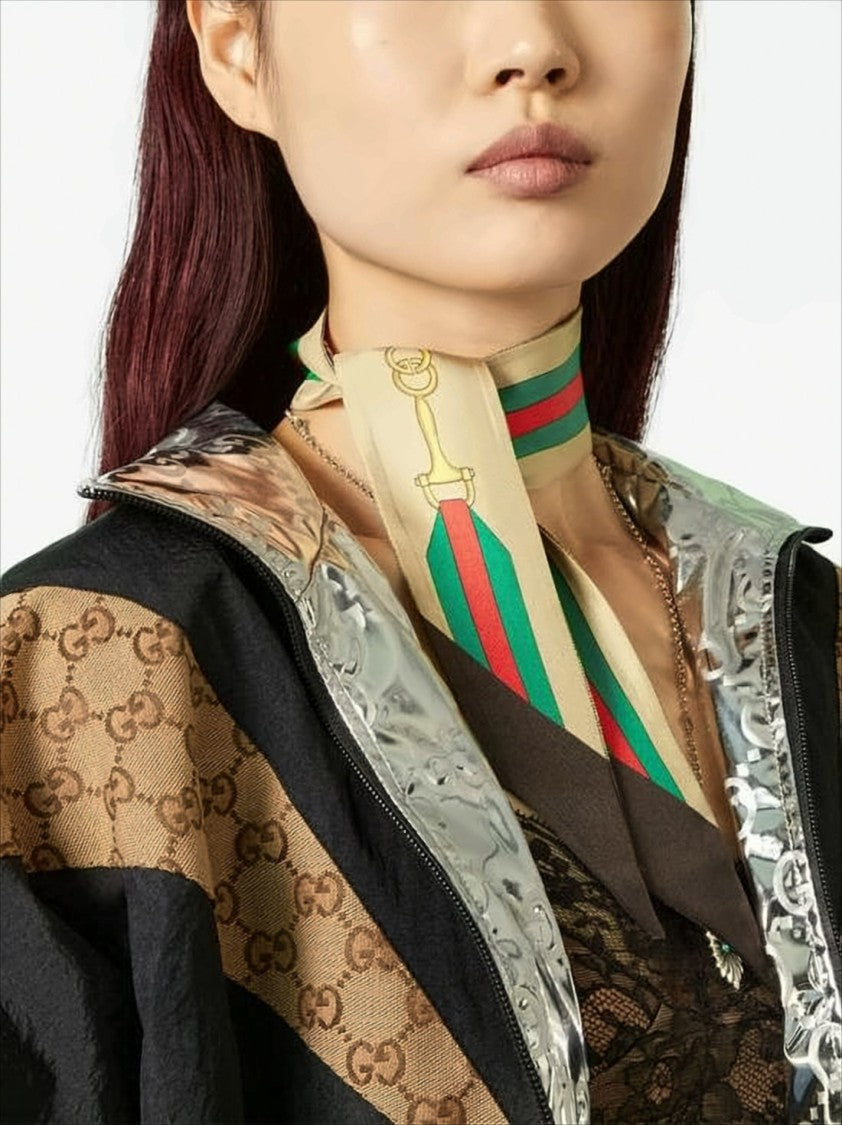 Gucci Silk Neck Bow With Horsebit Motif And Monogram