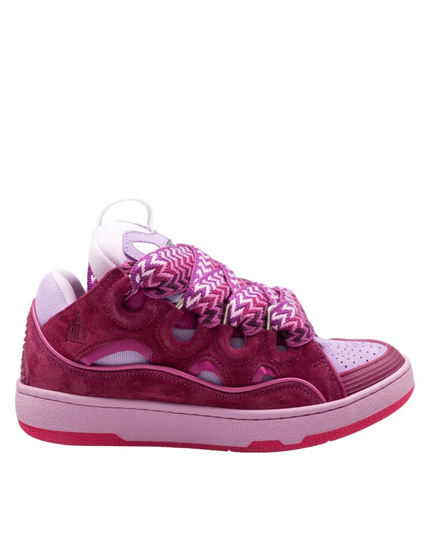 Lanvin Curb Leather And Fabric Sneakers In Lilac Color