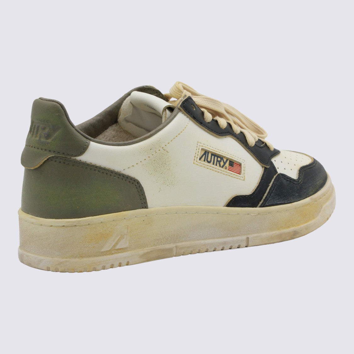 Autry Vintage-Inspired Sneakers With Contrasting Overlays And Olive Accents
