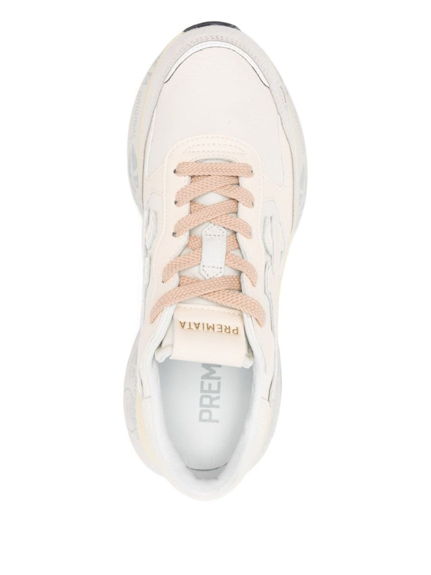 Premiata Beige Low-Top Sneakers With Textured Leather Panels