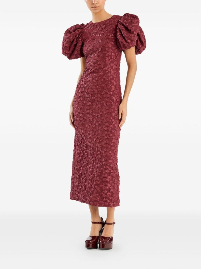 Rotate Textured Midi Dress With Dramatic Puffed Sleeves