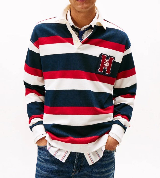 Tommy Hilfiger Crest Striped Rugby Shirt With Classic Collar And Iconic Branding