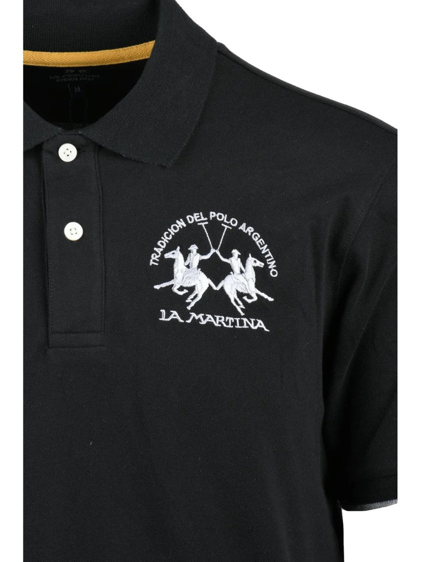 La Martina Black Tailored Cotton Polo Shirt