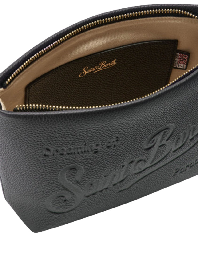 Mc2 Saint Barth Structured Black Handbag With Embossed Design