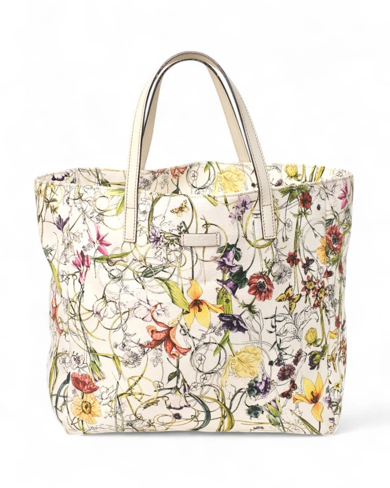Gucci Medium Flora Shopper In White