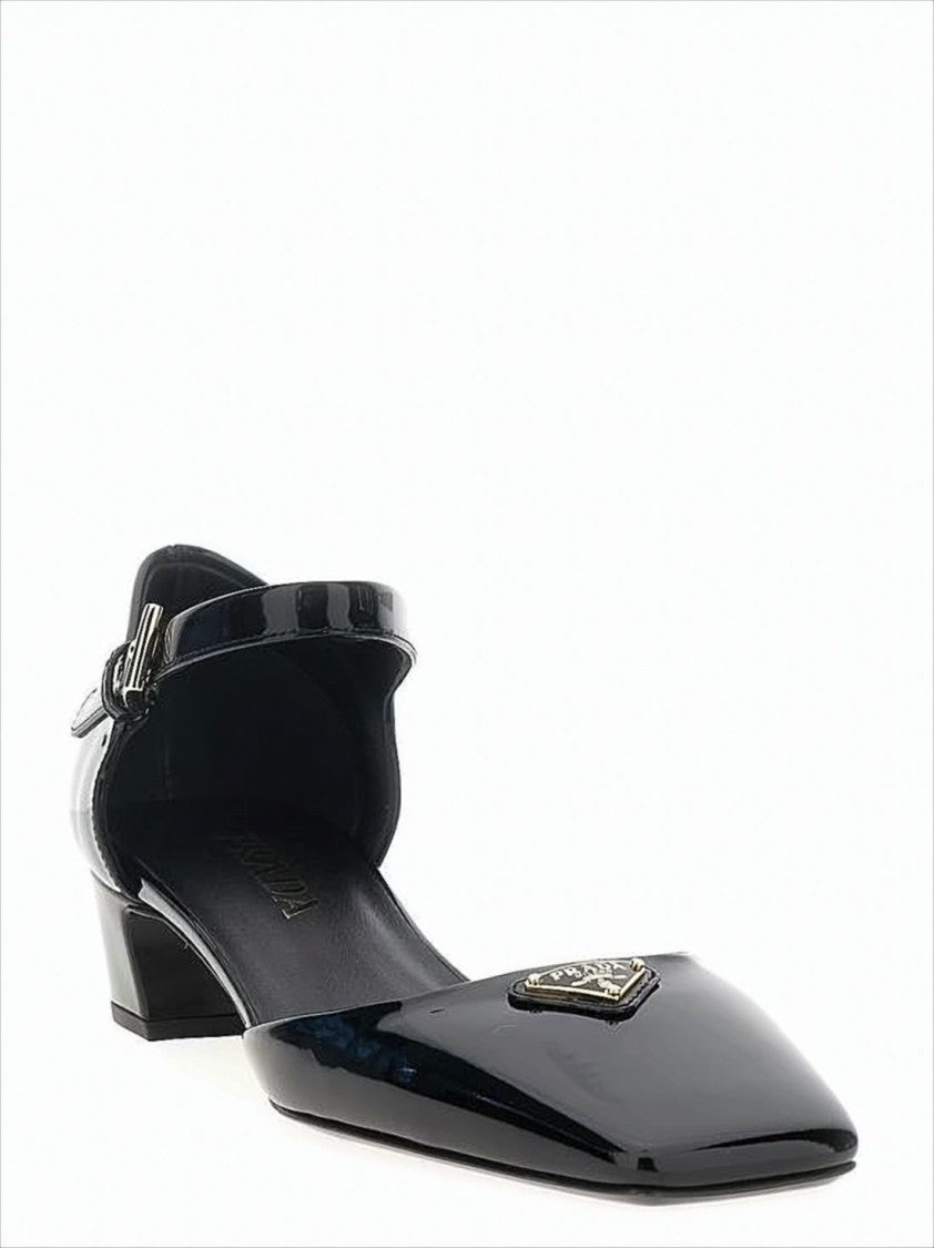 Prada Low-Heeled Pumps With Ankle Strap And Metallic Accent