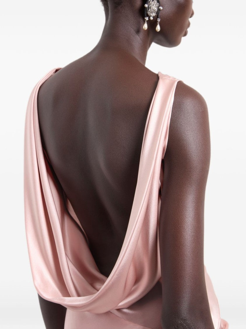 Nina Ricci Draped Midi Dress In Blush Satin Finish