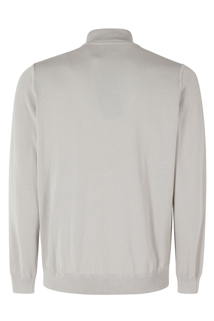 Filippo De Laurentiis Stone Bomber Ribbed-Trim Zip-Front Cotton Sweater