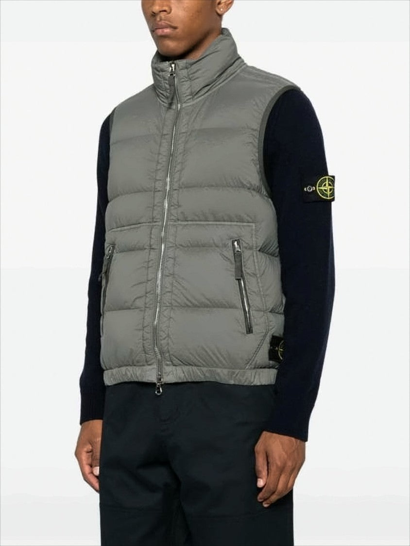 Stone Island Quilted Grey Vest With High Collar