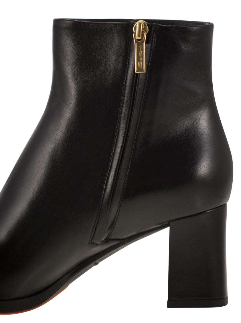 Santoni Medium Heel Leather Ankle Boot