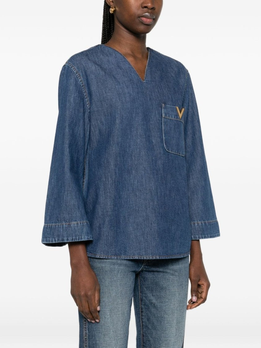 Valentino Garavani Boxy Denim Shirt With V-Neckline