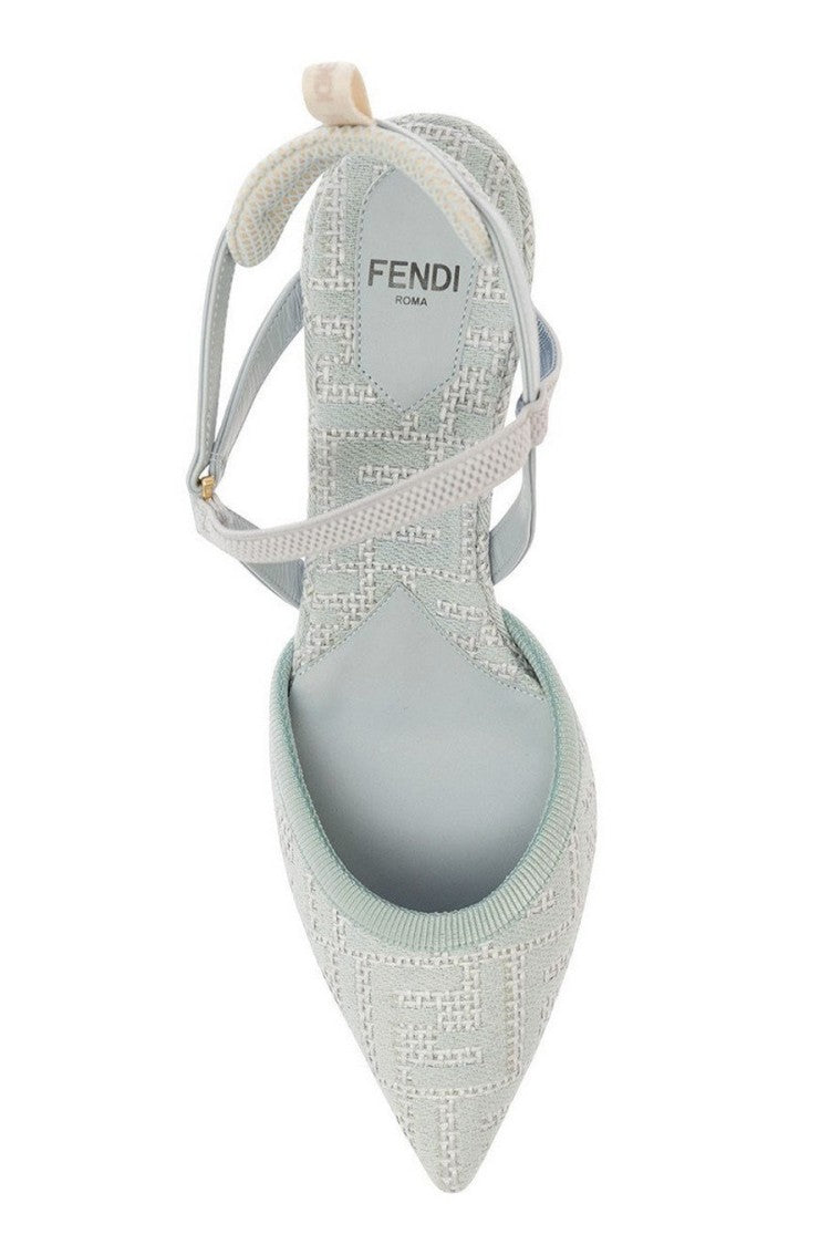 Fendi Sky Blue Fabric Jacquard Slingback Sandal