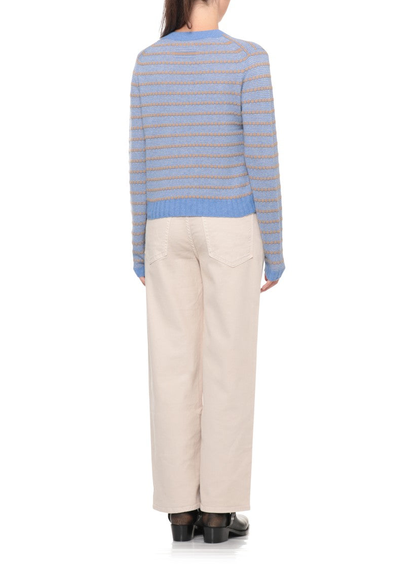 Guest In Residence Light Blue Striped Dot Cashmere Sweater