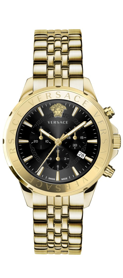 Versace Chronograph Men's Watch With Black Dial And Gold Accents