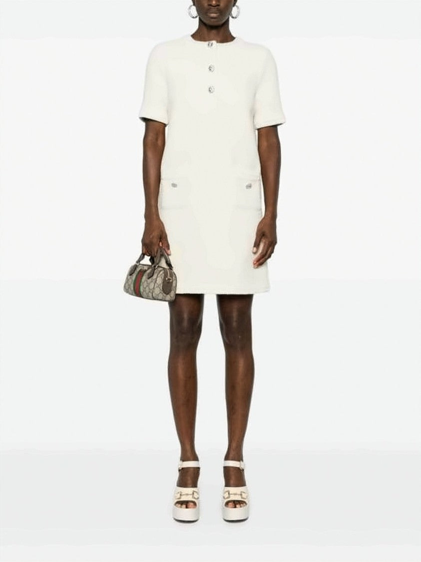 Gucci Textured Wool Blend Mini Dress With Buttoned Placket