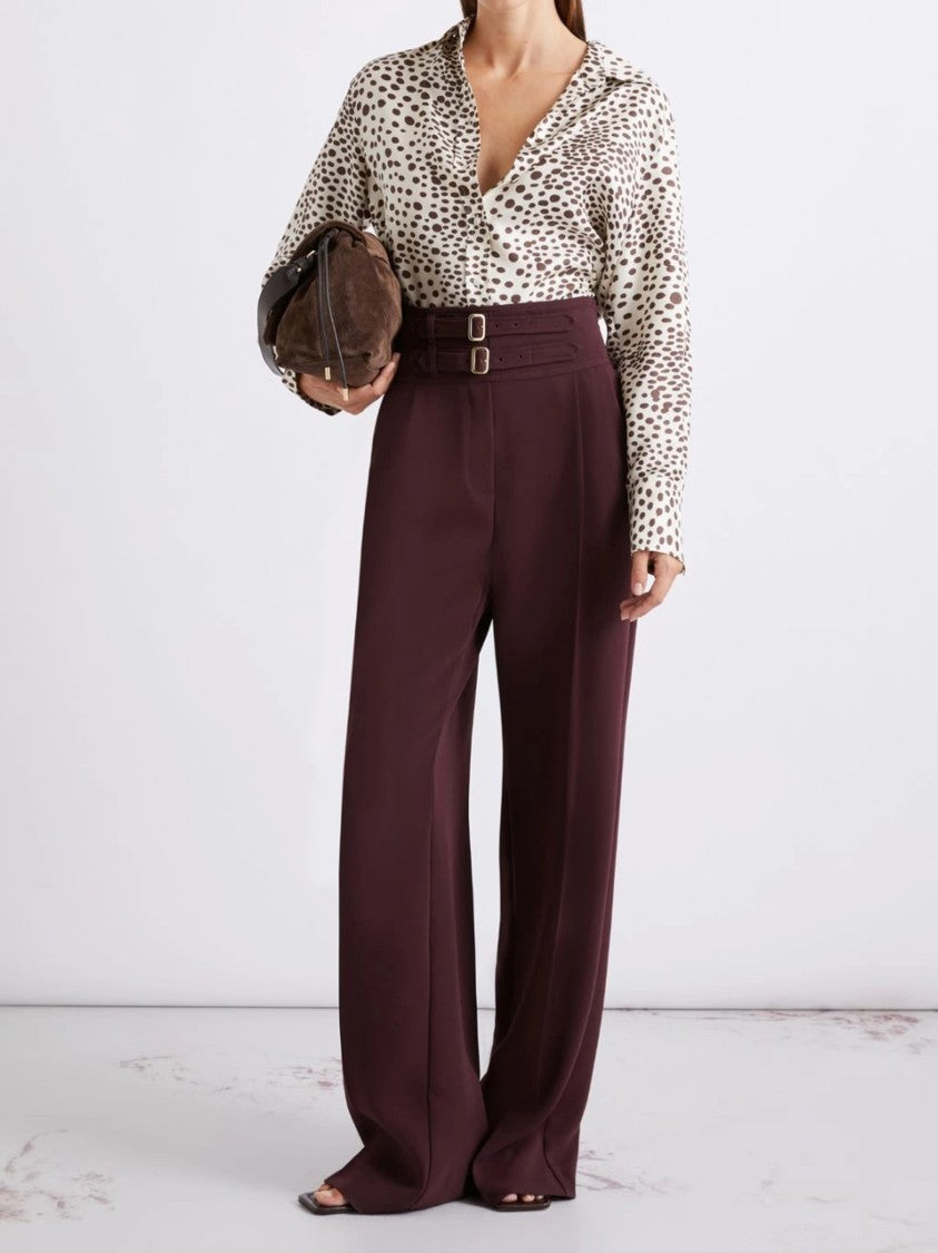Marella Burgundy Mllacerbo Wide-Leg High-Waisted Trousers